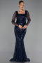 Long Navy Blue Beaded Evening Dress ABU6317