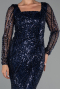 Long Navy Blue Beaded Evening Dress ABU6317