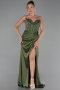 Long Olive Drab Satin Evening Dress ABU6320