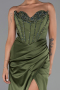 Long Olive Drab Satin Evening Dress ABU6320
