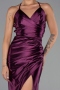 Long Plum Satin Prom Gown ABU2800