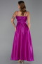 Fuchsia Midi Satin Evening Dress ABK2657