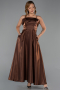 Brown Midi Satin Evening Dress ABK2657