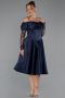 Midi Navy Blue Satin Party Dress ABK2552