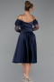 Midi Navy Blue Satin Party Dress ABK2552