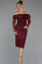 Midi Burgundy Beaded Party Dress ABK2663