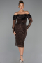 Midi Brown Beaded Party Dress ABK2663