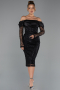 Midi Black Beaded Party Dress ABK2663