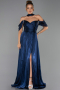 Long Navy Blue Chiffon Evening Dress ABU6342