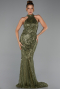 Long Olive Drab Beaded Evening Dress ABU6348