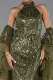 Long Olive Drab Beaded Evening Dress ABU6348