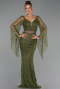 Long Olive Drab Beaded Evening Dress ABU6349
