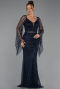 Long Navy Blue Beaded Evening Dress ABU6349