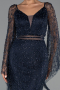 Long Navy Blue Beaded Evening Dress ABU6349