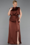Light Brown Long Satin Plus Size Evening Dress ABU2969