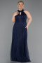 Long Navy Blue Dantelle Plus Size Evening Dress ABU6330