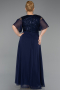Long Navy Blue Chiffon Plus Size Evening Dress ABU6340