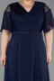 Long Navy Blue Chiffon Plus Size Evening Dress ABU6340