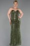 Long Olive Drab Beaded Plus Size Evening Gown ABU6357