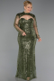 Long Olive Drab Beaded Plus Size Evening Gown ABU6357