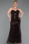 Long Brown Beaded Plus Size Evening Gown ABU6357