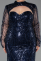 Long Navy Blue Beaded Plus Size Evening Gown ABU6357