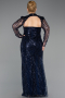 Long Navy Blue Beaded Plus Size Evening Gown ABU6357