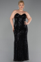 Long Black Beaded Plus Size Evening Gown ABU6357