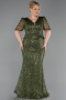 Long Olive Drab Beaded Plus Size Evening Dress ABU6334