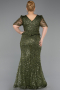 Long Olive Drab Beaded Plus Size Evening Dress ABU6334