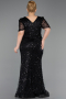 Long Black Beaded Plus Size Evening Dress ABU6334