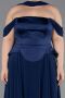 Long Navy Blue Chiffon Plus Size Evening Dress ABU5551