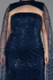 Long Navy Blue Beaded Plus Size Evening Gown ABU6346