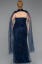 Long Navy Blue Beaded Plus Size Evening Gown ABU6346
