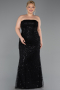 Long Black Beaded Plus Size Evening Gown ABU6346