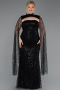 Long Black Beaded Plus Size Evening Gown ABU6346