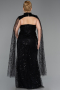 Long Black Beaded Plus Size Evening Gown ABU6346