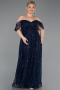 Long Navy Blue Beaded Plus Size Evening Gown ABU6347