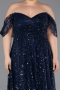 Long Navy Blue Beaded Plus Size Evening Gown ABU6347