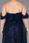 Long Navy Blue Beaded Plus Size Evening Gown ABU6347