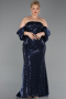 Long Navy Blue Scaly Plus Size Evening Gown ABU6312