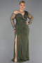 Long Olive Drab Dantelle Plus Size Evening Gown ABU6339