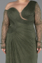 Long Olive Drab Dantelle Plus Size Evening Gown ABU6339