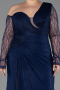 Long Navy Blue Dantelle Plus Size Evening Gown ABU6339