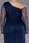 Long Navy Blue Dantelle Plus Size Evening Gown ABU6339