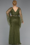 Long Olive Drab Beaded Plus Size Evening Gown ABU6350
