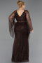 Long Brown Beaded Plus Size Evening Gown ABU6350