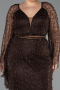 Long Brown Beaded Plus Size Evening Gown ABU6350