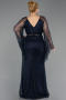Long Navy Blue Beaded Plus Size Evening Gown ABU6350