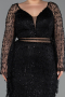 Long Black Beaded Plus Size Evening Gown ABU6350